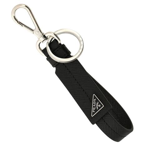 prada triangle logo keyring saffiano black|Black Saffiano Leather And Metal Keychain .